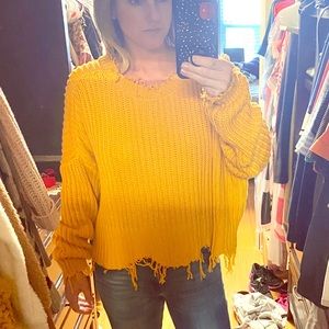 Mustard fringe cropped sweater